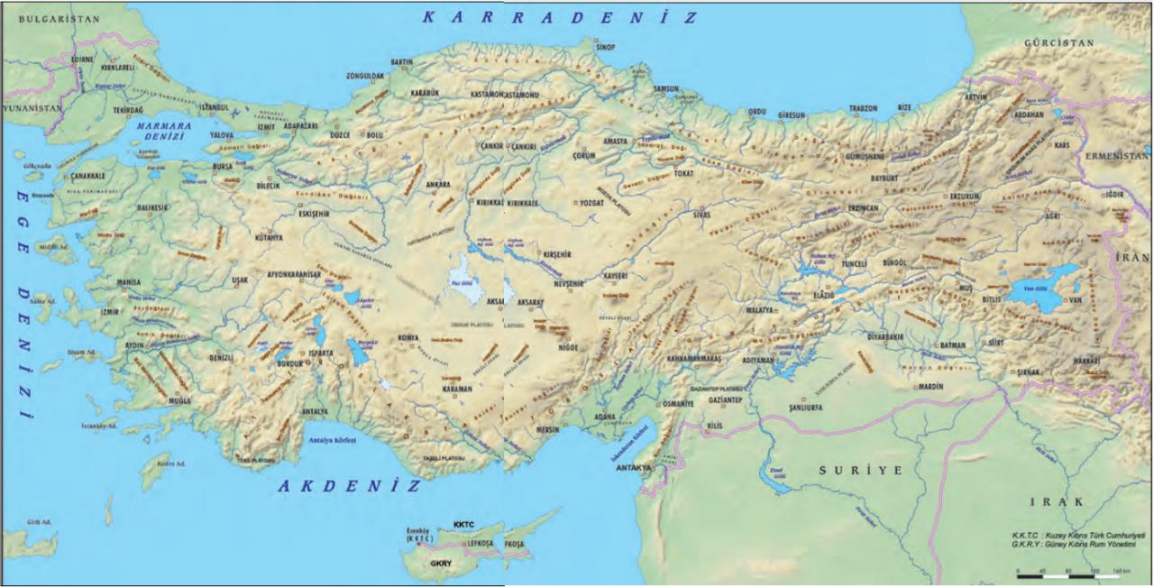 türkiye yeryüzü şekilleri haritası